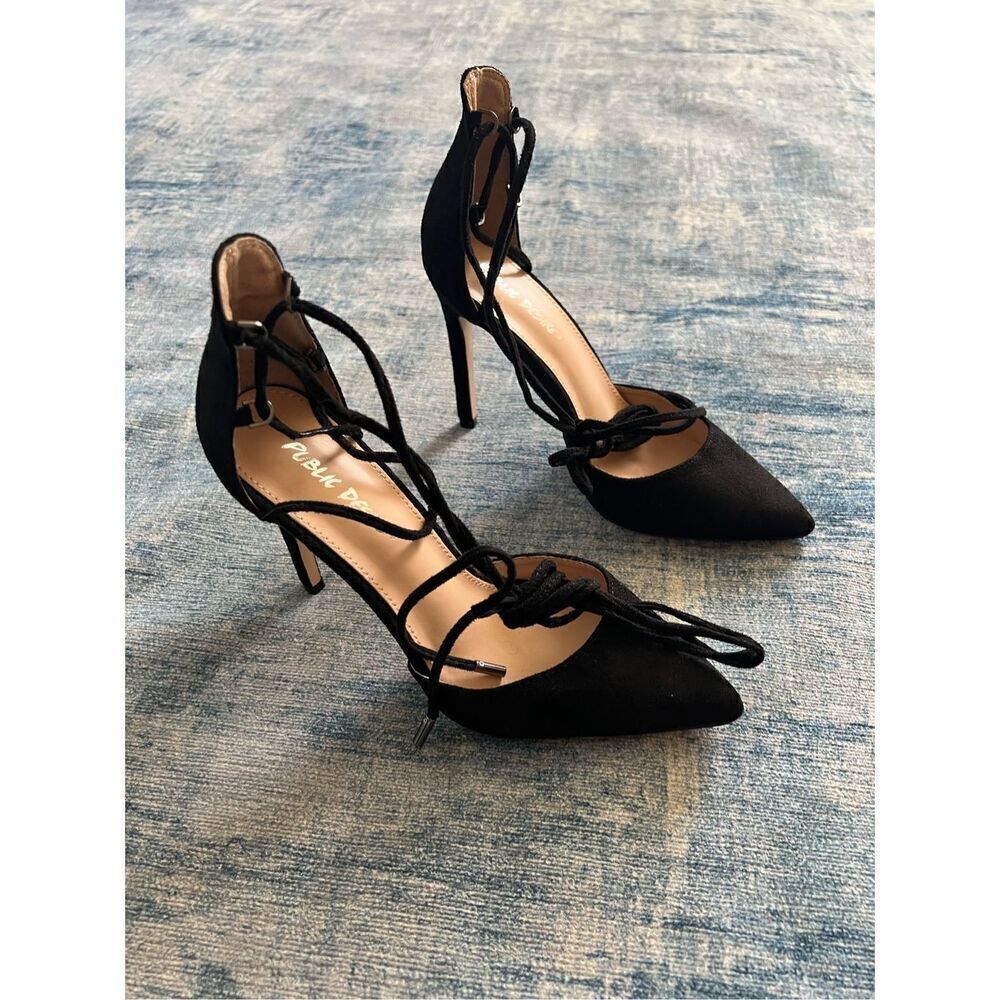 Public Desire Black Faux Suede Lace Up Stiletto High Heels Size 9